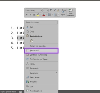 Cara memulakan semula penomboran dalam Microsoft Word