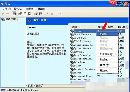 xp系统出现没有启动服务器服务的解决方法