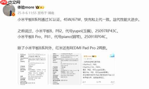  小米将于 9 月和 10 月发布两款平板 最高搭载骁龙 8 平台 