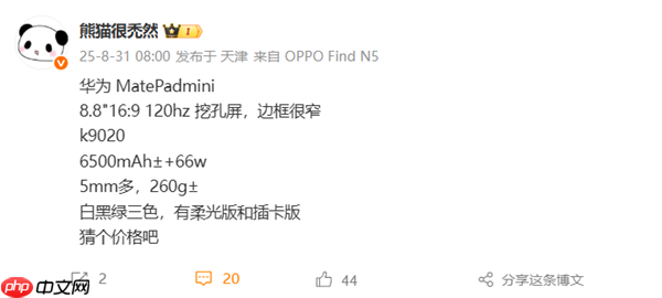 8英寸“大号手机”!华为MatePad Mini核心规格出炉:麒麟9020 支持5G 四种版本