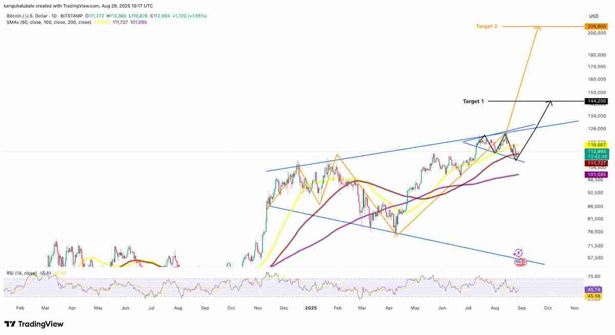 喜报：比特币（BTC）「喇叭」形态指向26万美元目标位，技术指标发出「超卖」警报