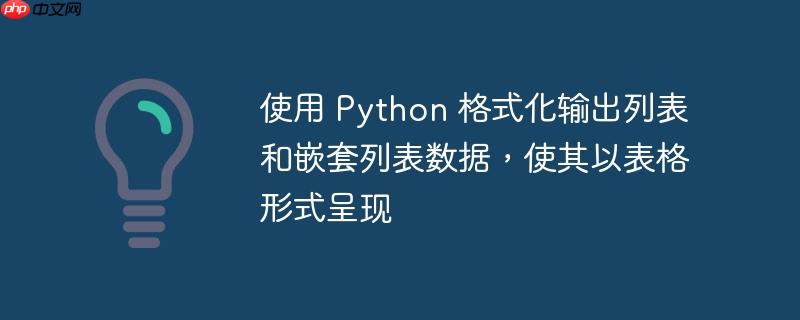 使用 Python 格式化输出列表和嵌套列表数据,使其以表格形式呈现