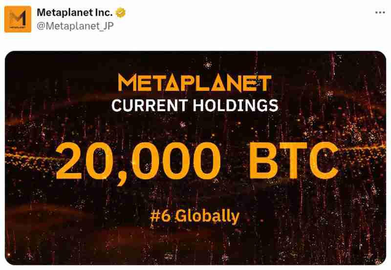 日本最大 BTC储备公司Metaplanet比特币持仓量达2万枚,同步发行1150万股新股