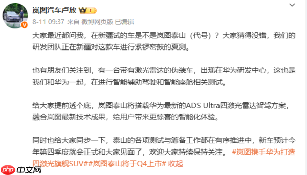 岚图泰山渲染图曝光:沿袭家族设计 配金属直瀑格栅