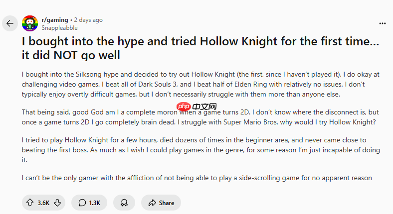 新玩家受《丝之歌》影响去玩《空洞骑士》:第一个boss都打不过!