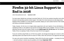 Firefox 将在 2026 年终止对 32 位 Linux 支持