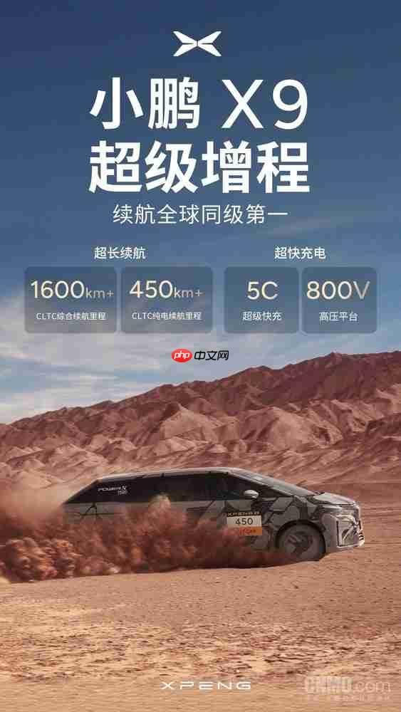 小鹏X9超级增程续航全球同级第一 综合续航超1600公里