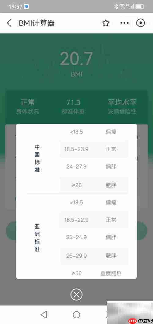 BMI四个等级划分标准