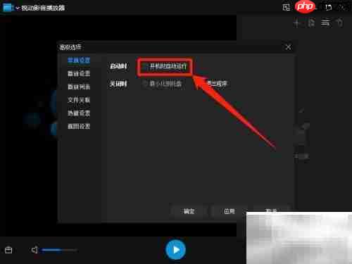锐动影音开机自动启动设置