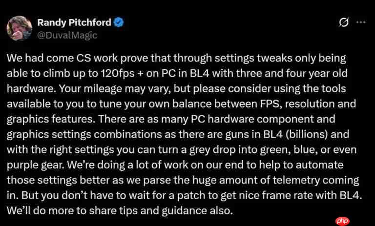 Gearbox称《无主之地4》无需性能补丁 完全能达120帧