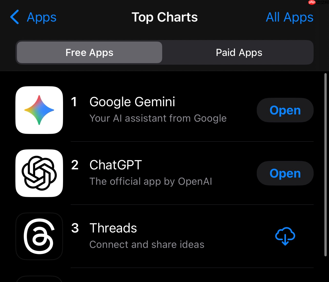 “Google Gemini”登顶 App Store 免费榜榜首