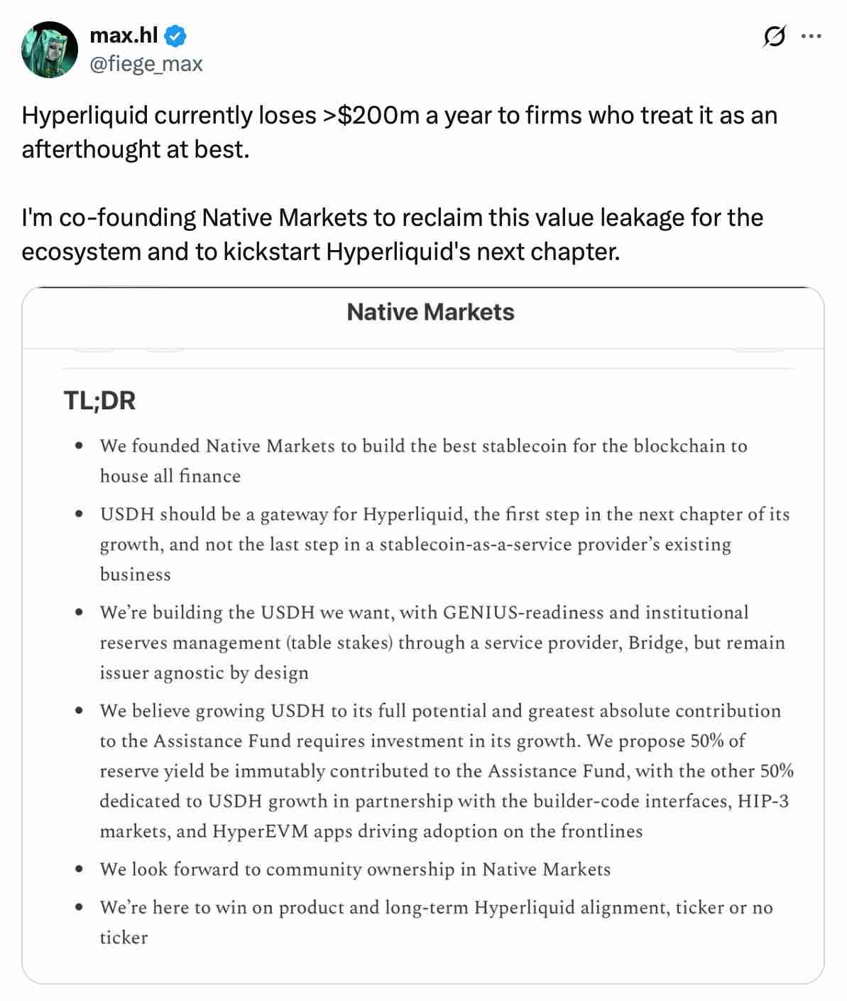 一文了解Ethena退出Hyperliquid USDH稳定币竞标，为Native Markets扫清道路