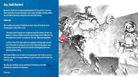 《无主之地4》公布后续更新计划!涉及性能与FOV问题