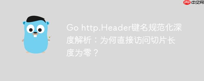 Go http.Header键名规范化深度解析：为何直接访问切片长度为零？
