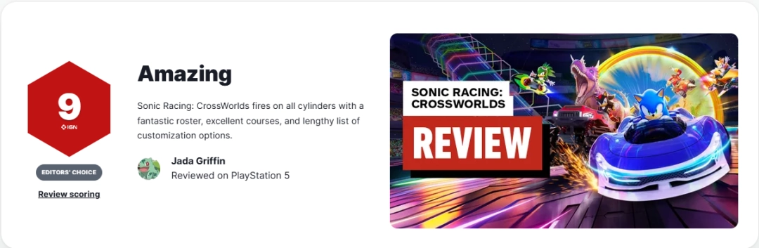 《索尼克赛车:交叉世界》 媒体评分解禁 M站均分83分好评!