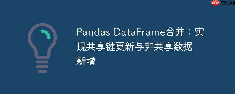 Pandas DataFrame合并：实现共享键更新与非共享数据新增
