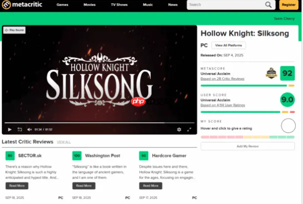 《空洞骑士：丝之歌》M站均分达到92 超过前作2分