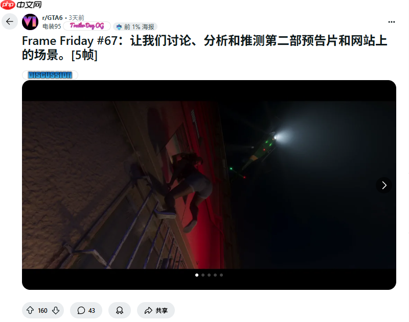 毅力惊人！《GTA6》铁杆粉丝花67周解析预告片画面！