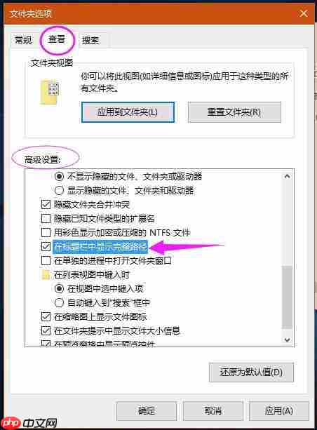 Win10系统如何在标题栏显示完整路径?