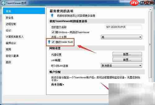 TeamViewer设置接收Insider Build