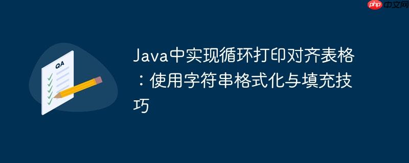 Java中实现循环打印对齐表格：使用字符串格式化与填充技巧