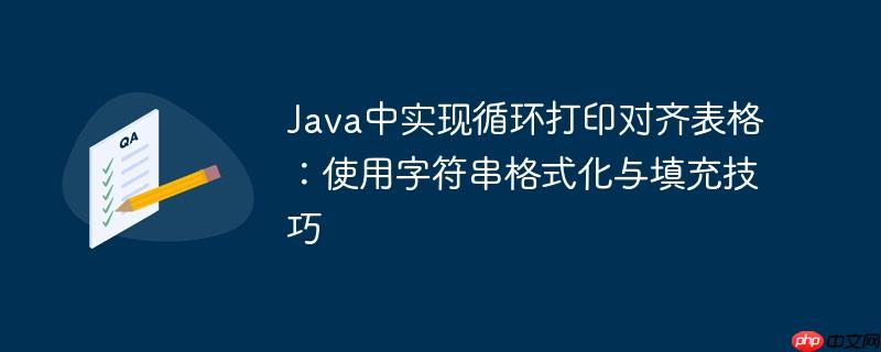 Java中实现循环打印对齐表格:使用字符串格式化与填充技巧