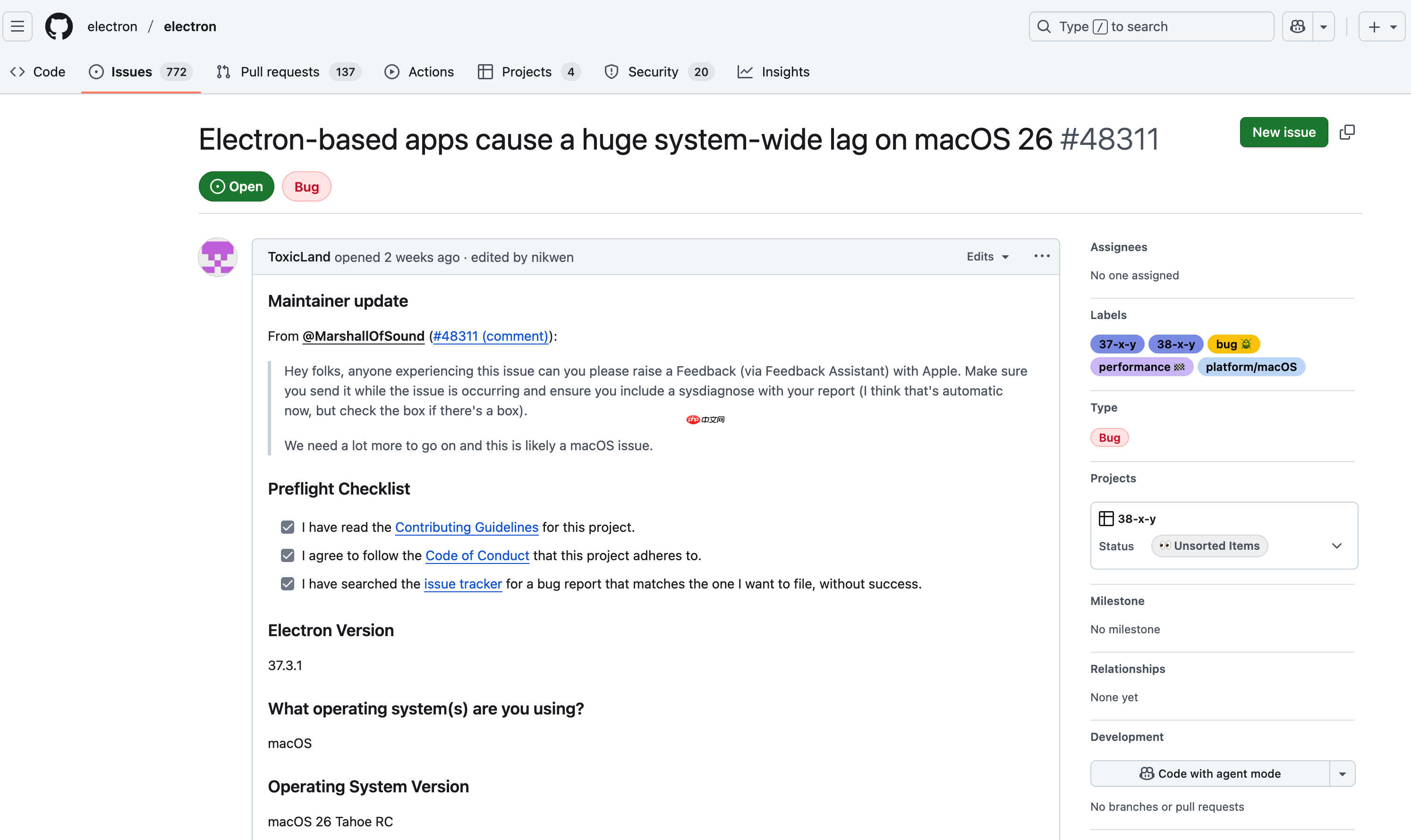 macOS 26 运行“Electron 系应用”导致系统全局性严重卡顿 