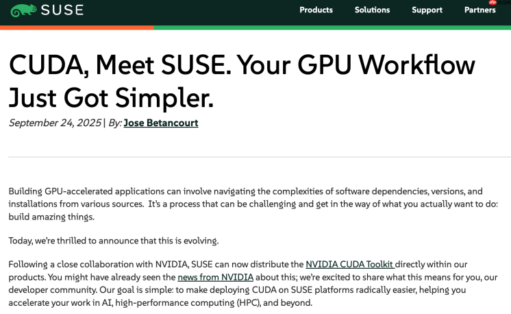 企业级 Linux 开发商 SUSE 宣布为 NVIDIA CUDA 提供更好的支持