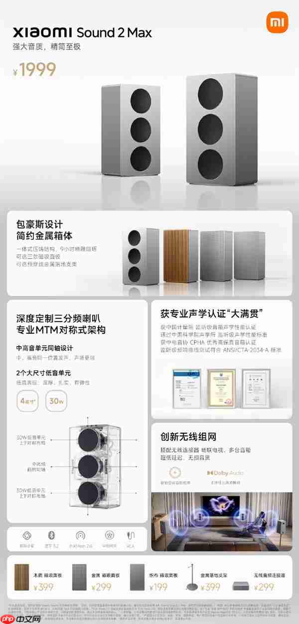 1999元 小米Sound2 Max蓝牙音箱发布:支持双芯无线组网
