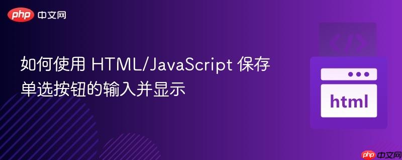 如何使用 HTML/JavaScript 保存单选按钮的输入并显示
