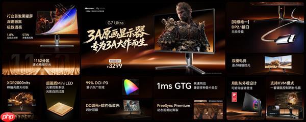 海信显示器G7 Ultra发布：黑曜屏+1152分区控光  打造3K价位画质天花板