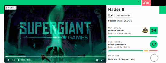 《哈迪斯2》M站玩家评分7.7分:超好玩 进步巨大!