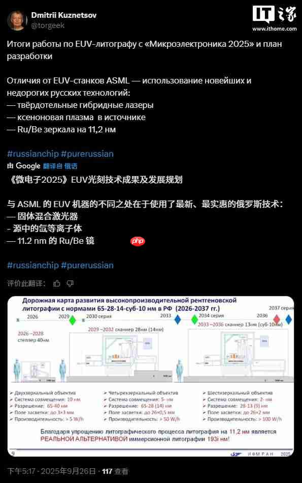 挑战 ASML,俄罗斯公布国产极紫外光刻设备长期路线图