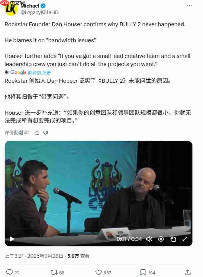 R星联合创始人证实自己没有参与开发《GTA6》