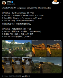 博主分享《羊蹄山之魂》不同画质模式截图：PS5Pro光追美如画