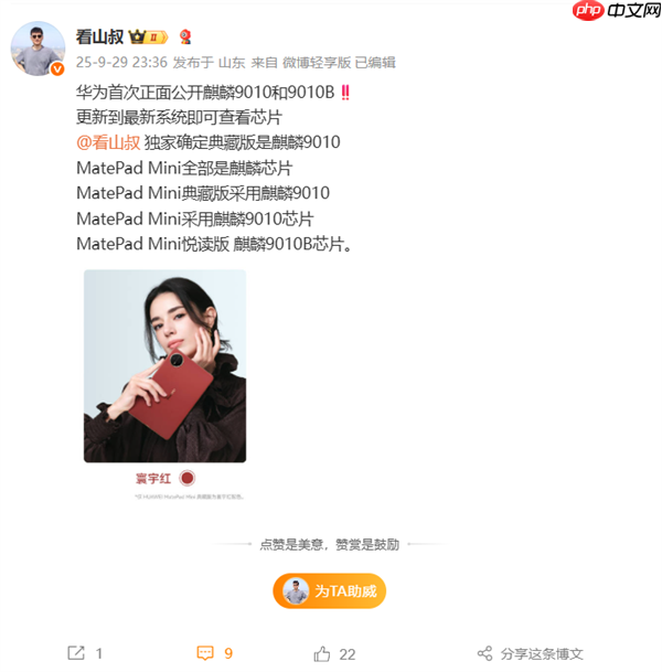 华为首次公开!MatePad Mini全系麒麟芯片:典藏版确认麒麟9010
