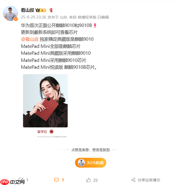 华为首次公开!MatePad Mini全系麒麟芯片:典藏版确认麒麟9010