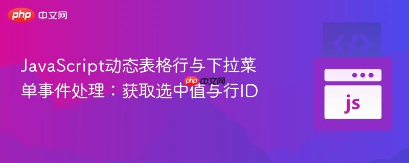 JavaScript动态表格行与下拉菜单事件处理：获取选中值与行ID