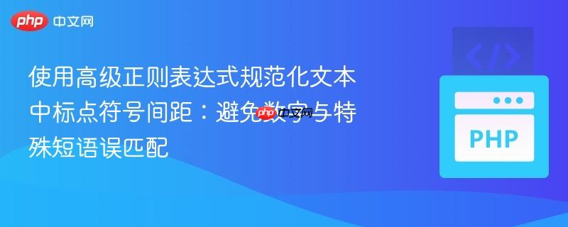 使用高级正则表达式规范化文本中标点符号间距：避免数字与特殊短语误匹配