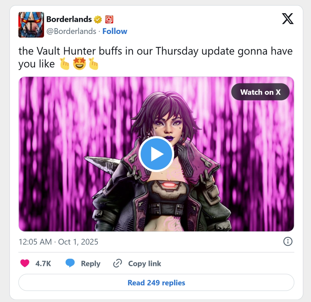 秘藏猎人大加强!《无主之地4》补丁延期至10月2日上线