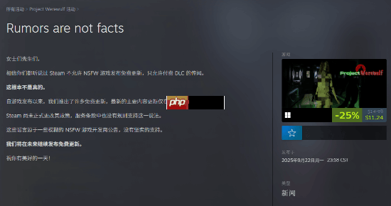 Steam的R18禁令？游戏开发者表示根本不存在 目前Steam的态度很模糊