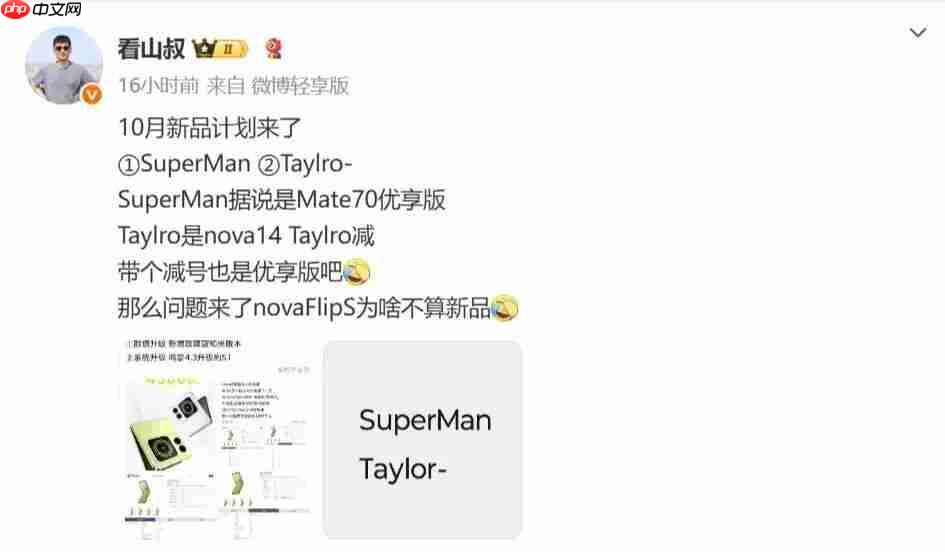  华为 Mate 80 或 11 月发，细节再曝 