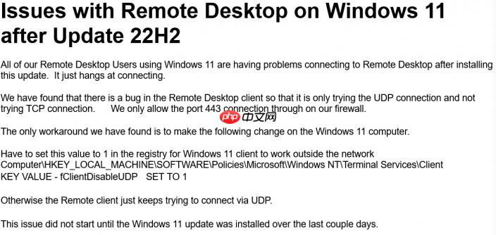 更新Windows11 22H2后远程桌面无法连接的解决方法