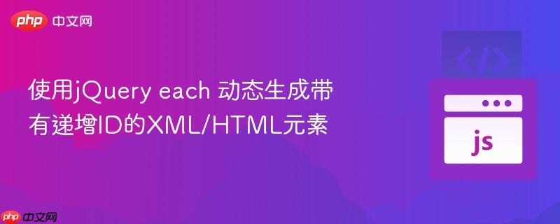 使用jQuery each 动态生成带有递增ID的XML/HTML元素
