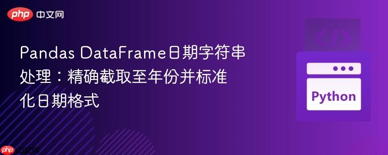 Pandas DataFrame日期字符串处理:精确截取至年份并标准化日期格式