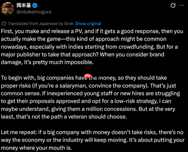 《寂静岭f》制作人:大型厂商若不敢冒险 行业将停滞不前!