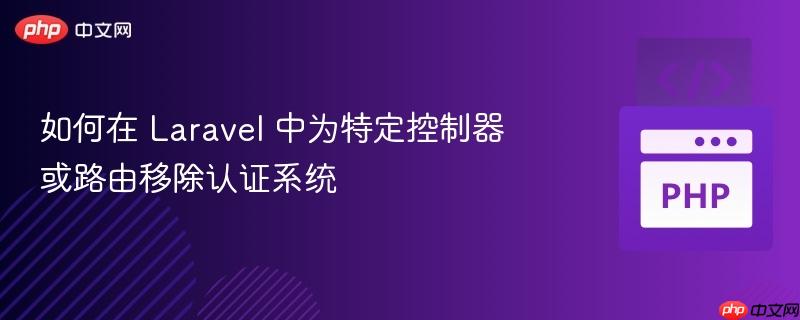 如何在 Laravel 中为特定控制器或路由移除认证系统

