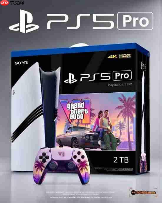 饭制《GTA6》PS5 Pro捆绑套装图:霓虹霞光 热带棕榈