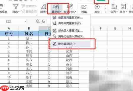 删除表格中重复项