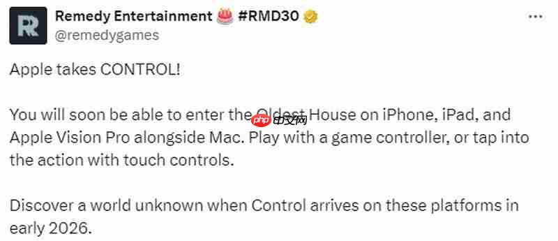 《控制》将于2026年初登陆苹果平台 触控操作游玩